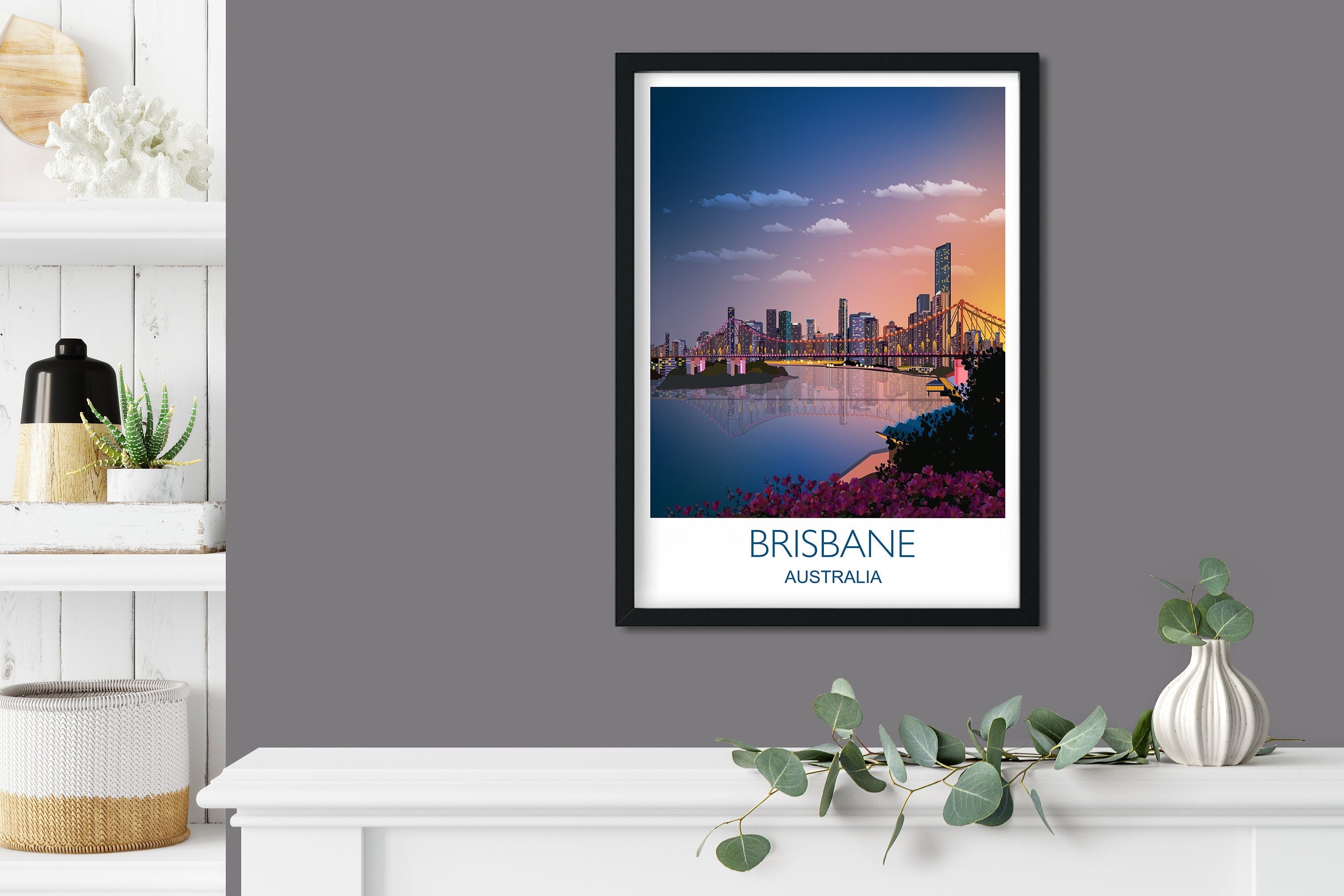 Brisbane Travel Print, Travel Poster of Brisbane, City of Brisbane,Queensland, Australia NQ Media Designs