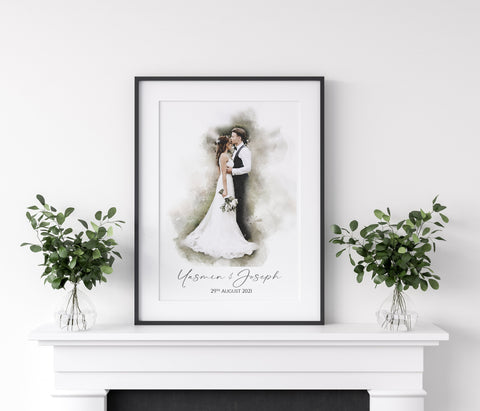 Personalised Wedding Watercolour Portrait, Custom Wedding Anniversary Gift, Wedding Portrait, Watercolour Painting From Photo, Water colour