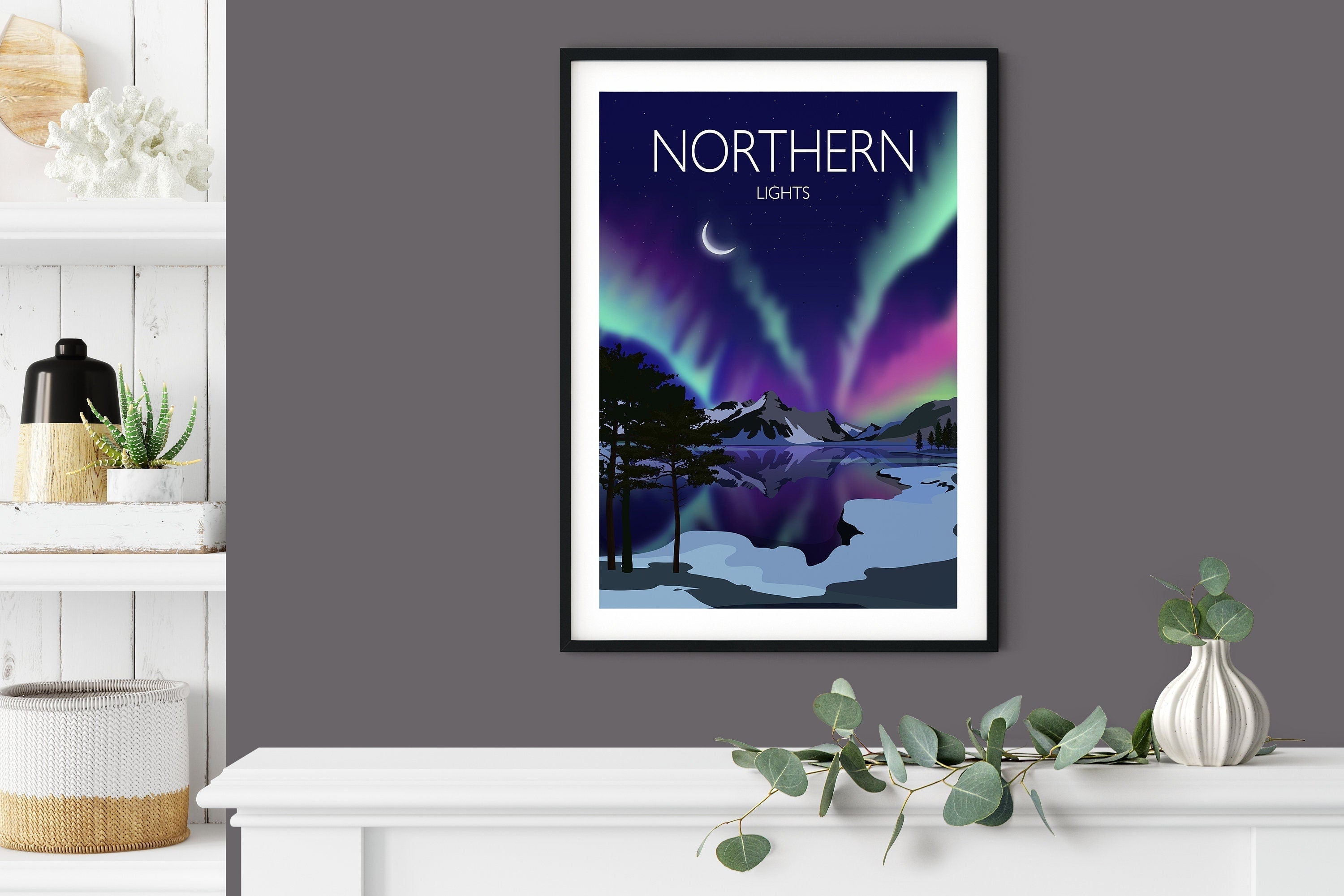 Northern Lights Travel Poster, Aurora Borealis Travel Print NQ Media Designs