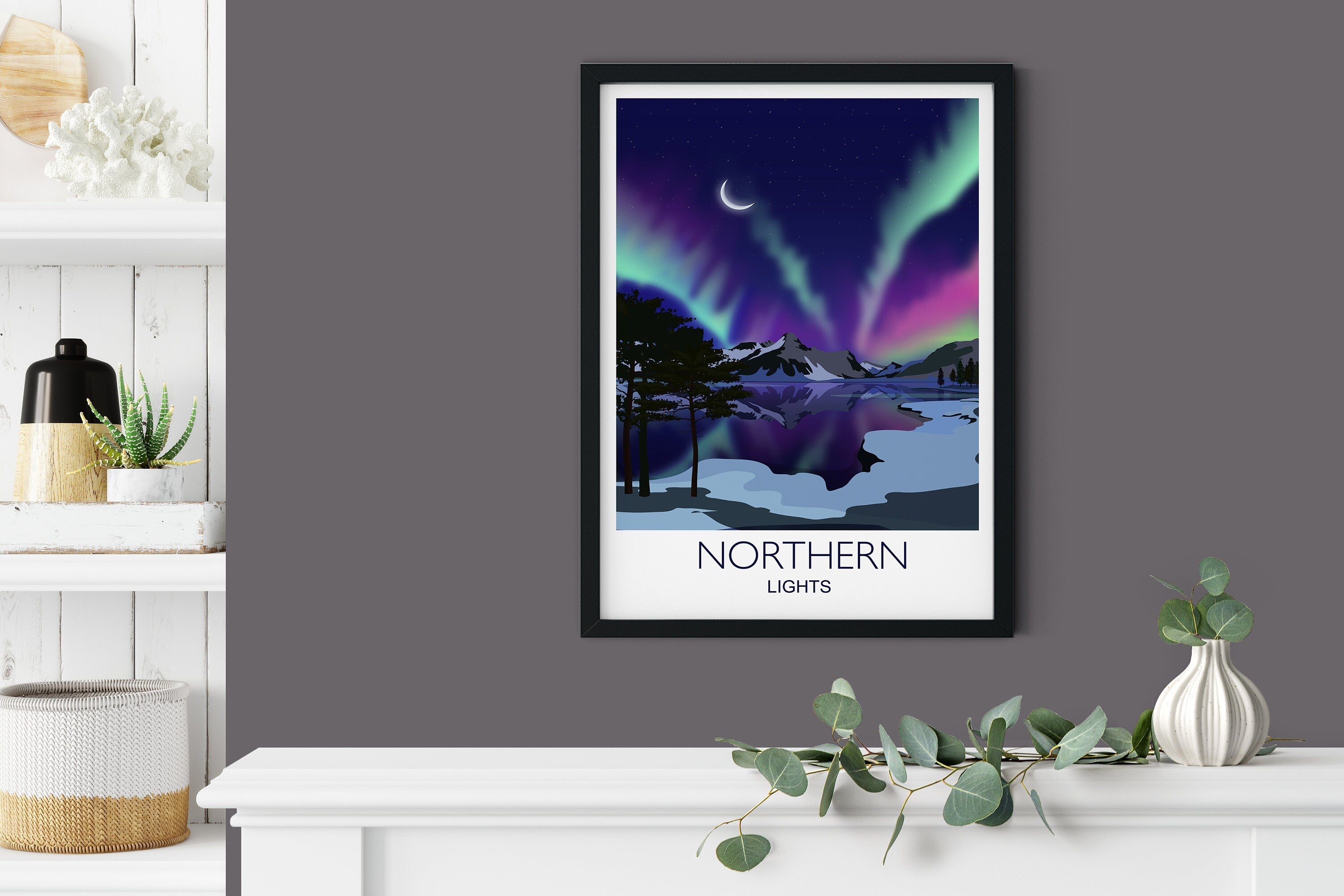 Northern Lights Travel Poster, Aurora Borealis Travel Print, NQ Media Designs