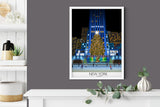 New York Travel Poster at Christmas, Travel Print of New York at Christmas, City of New York, USA NQ Media Designs