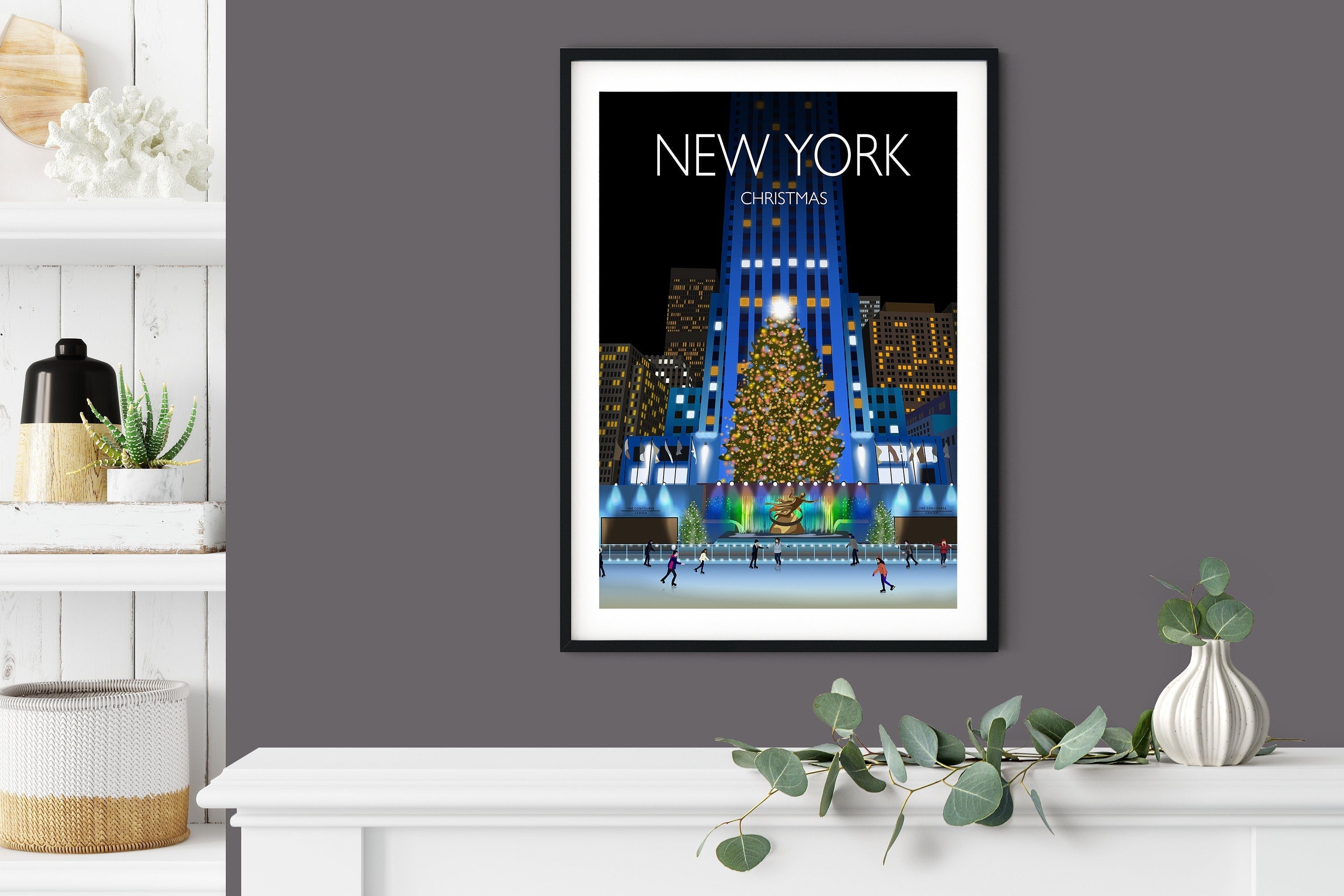New York Travel Poster at Christmas, Travel Print of New York at Christmas, City of New York, USA NQ Media Designs