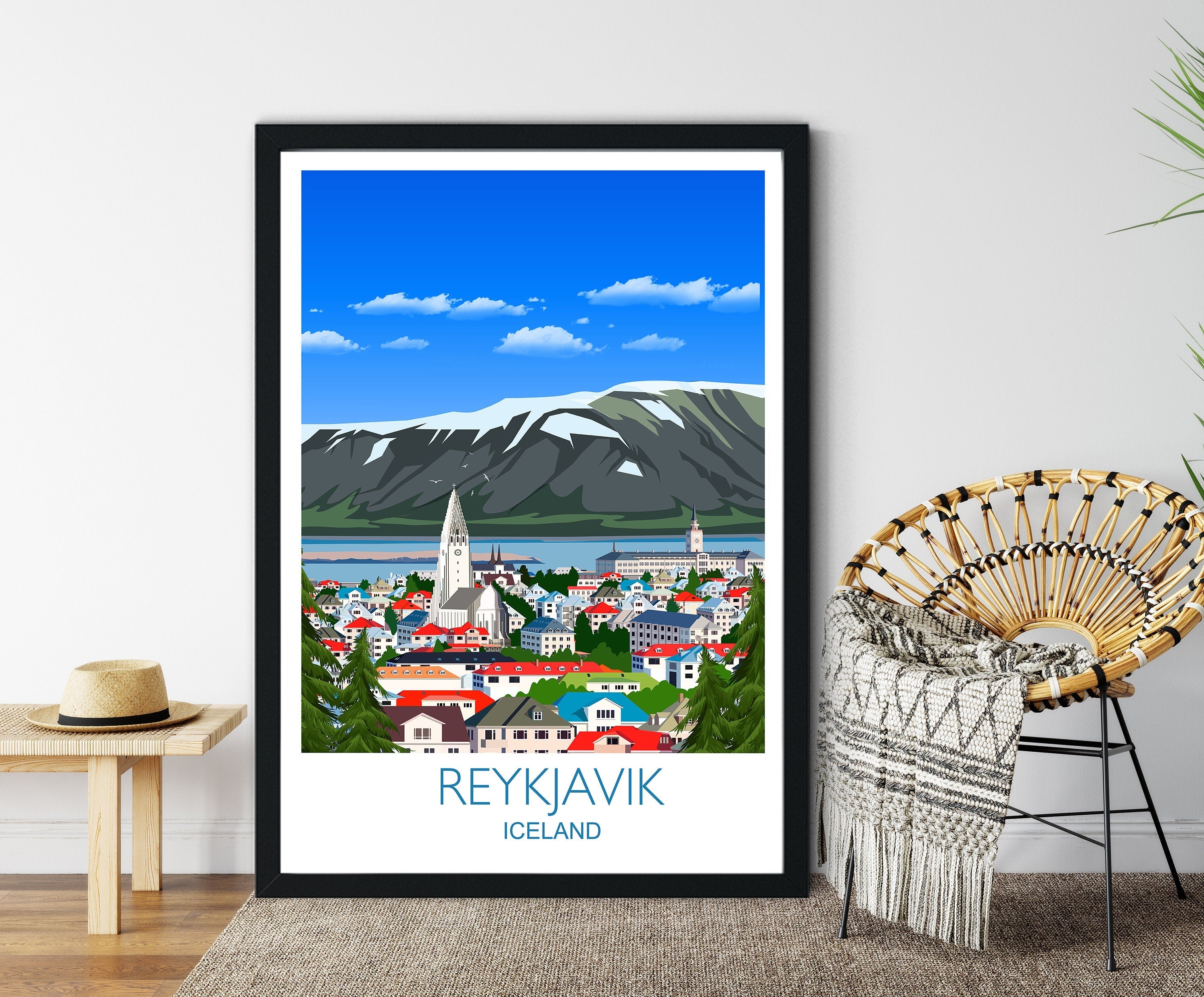 Reykjavik Travel Poster, Reykjavik Travel Print, Iceland NQ Media Designs
