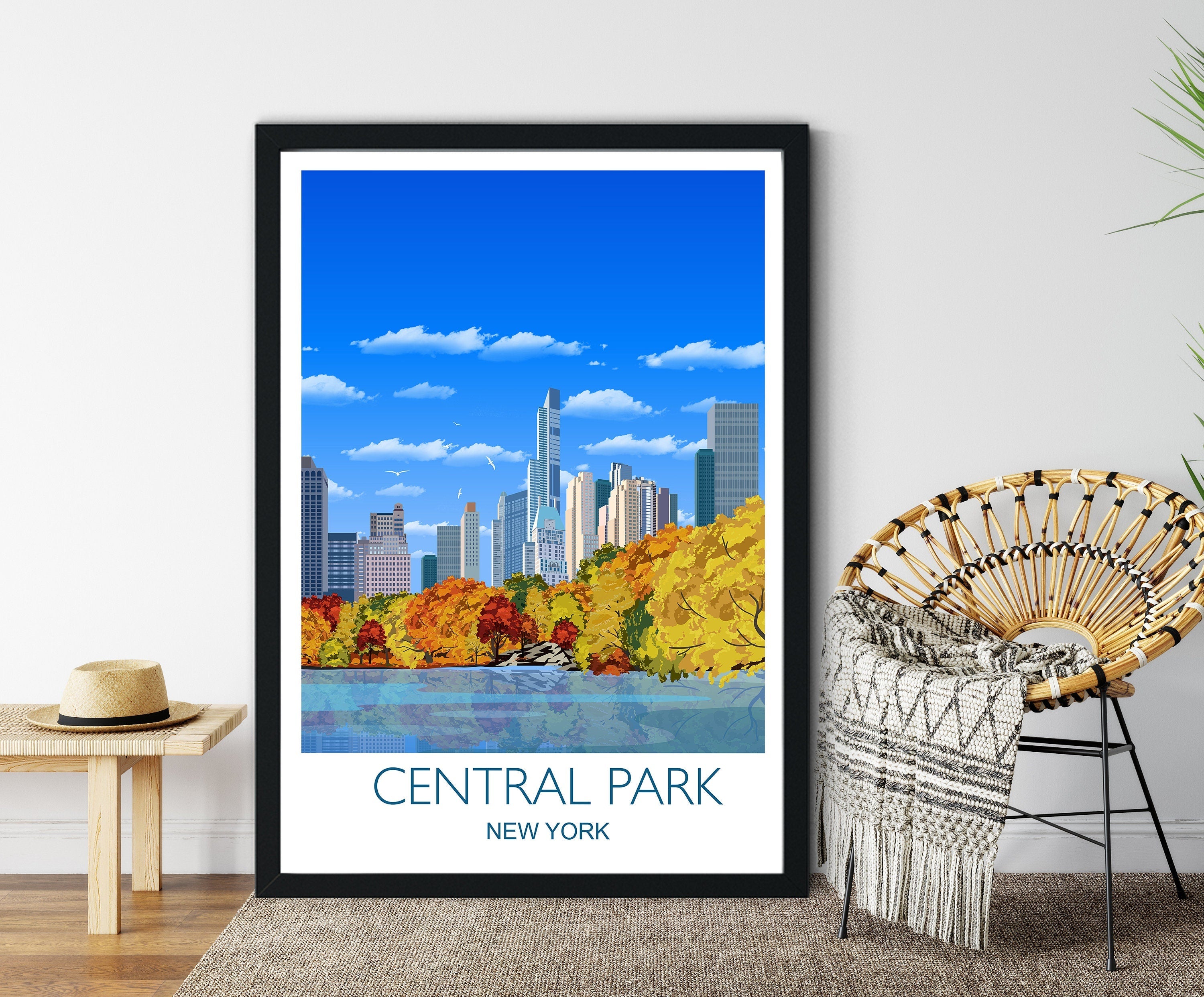 Central Park Travel Poster, New York , Travel Print of Central Park, City of New York, USA NQ Media Designs