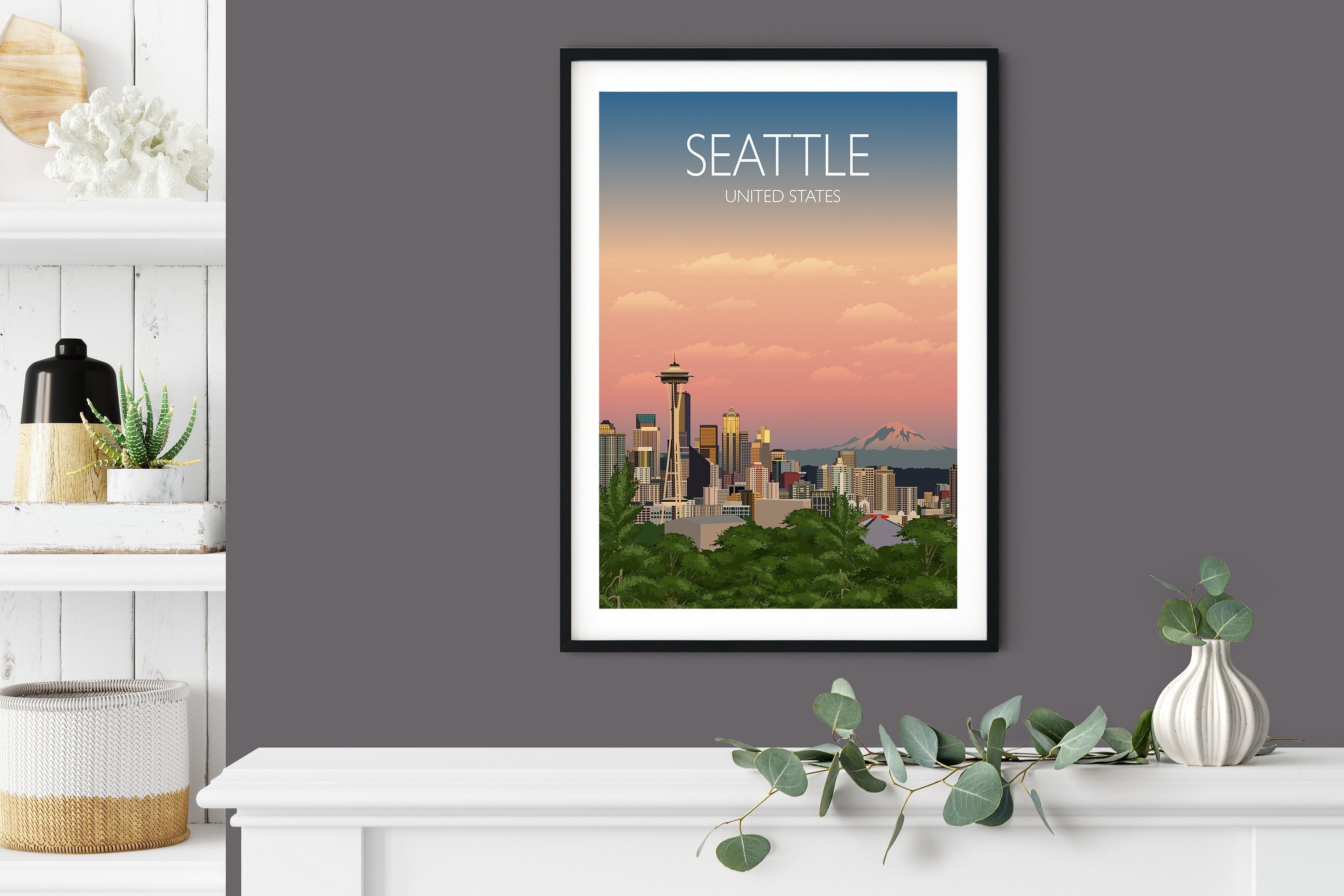 Seattle Travel Poster, Travel Print of Seattle, City of Seattle, USA NQ Media Designs