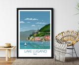 Lake Lugano Travel Poster, Travel Print of Lake Lugano, Italian Lakes, Italy NQ Media Designs