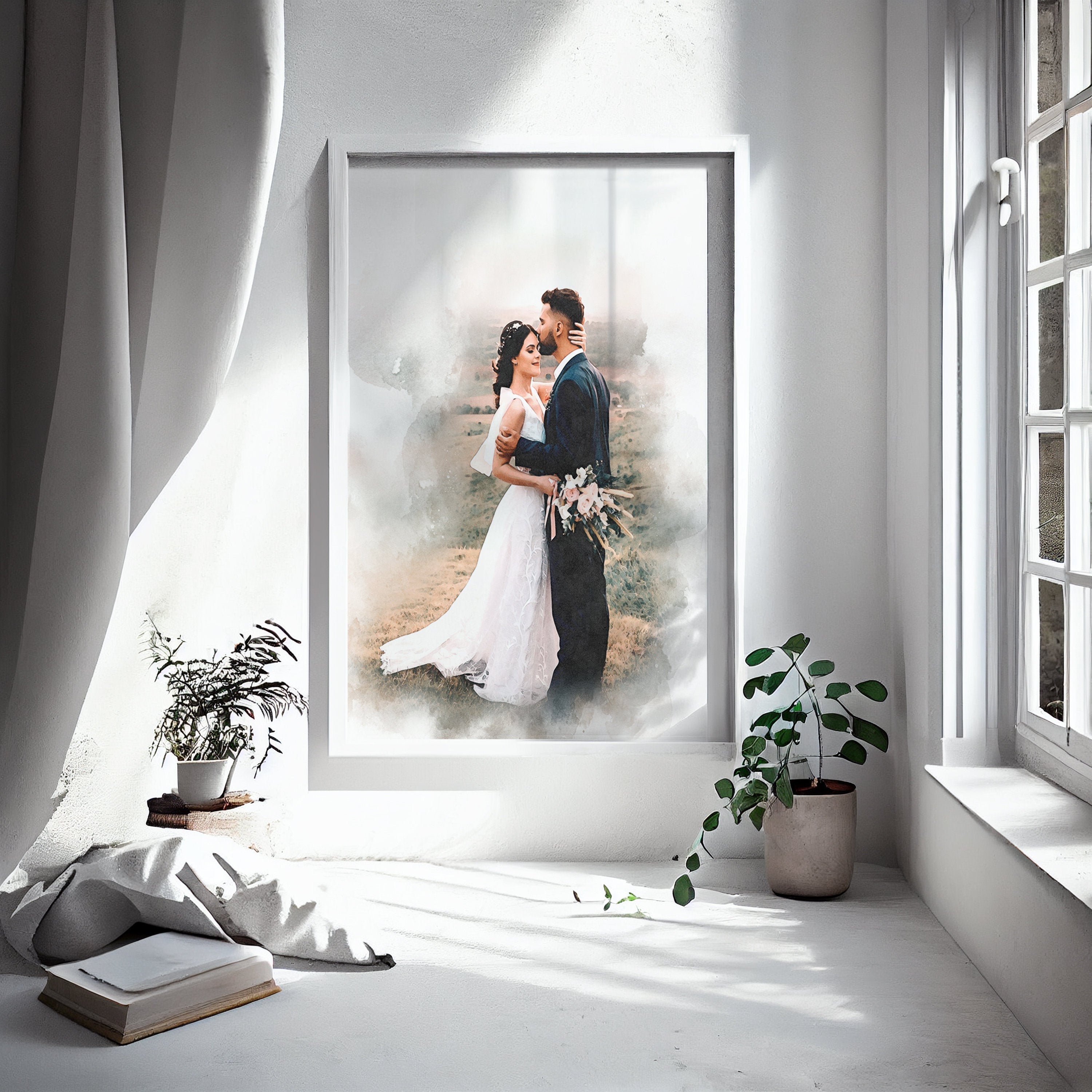 Wedding Anniversary Gift for Wife Husband, Watercolour Couple Portrait Painting from Photo, Engagement Gift, 1st Anniversary Gift, Wall Art NQ Media Designs