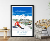 St Moritz Travel Poster, Travel Print of St Moritz, Switzerland NQ Media Designs