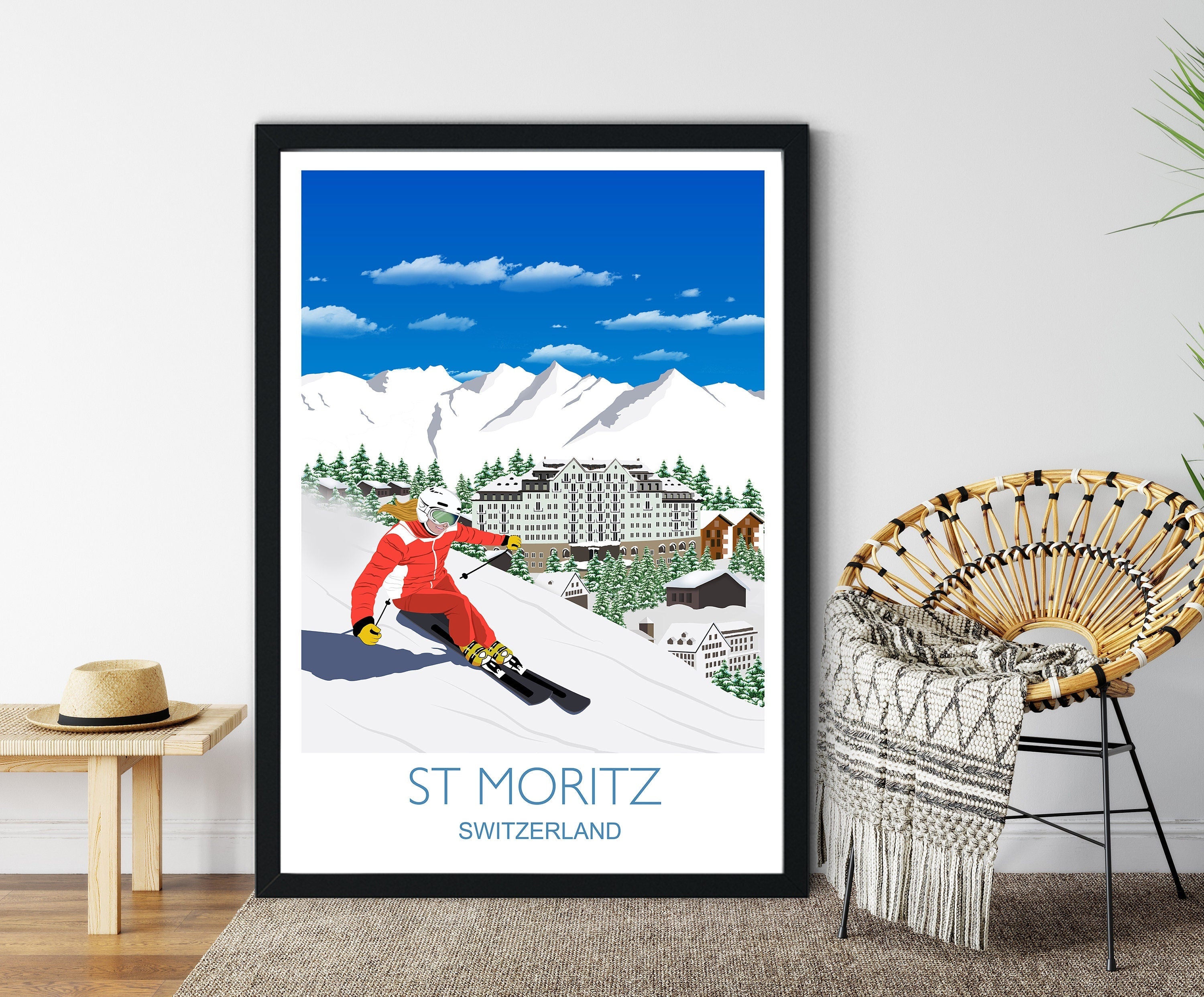 St Moritz Travel Poster, Travel Print of St Moritz, Switzerland NQ Media Designs