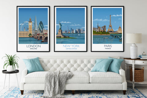 Travel Print Set | Set of 3 Prints | Wall Art Prints | City Prints | Adventure Travel Art | Barcelona, London, New York and many more!