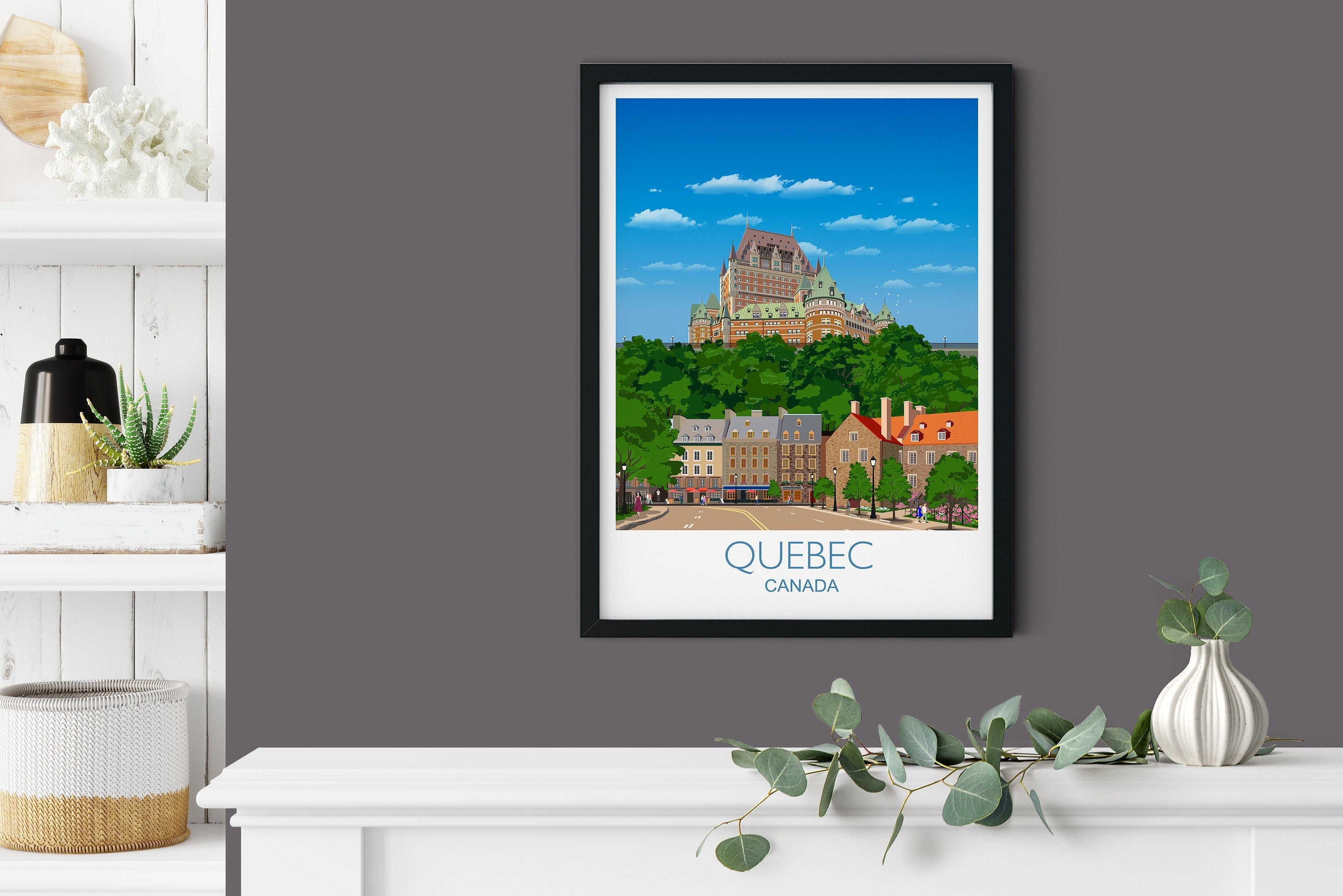 Quebec Travel Poster, Travel Print of Quebec, City of Quebec, Canada NQ Media Designs