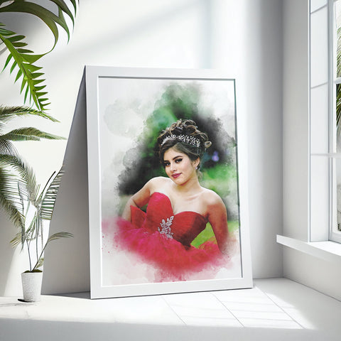 Prom Dress Watercolour, Portrait from Photo, Custom Prom Gift for Daughter, Graduation gift, Gift for Parents, Gift for Son, Gift for Friend