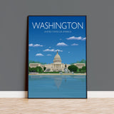 Washington Travel Print of Washington, City of Washington DC, USA, USA Travel Poster, Washington Capitol Building NQ Media Designs