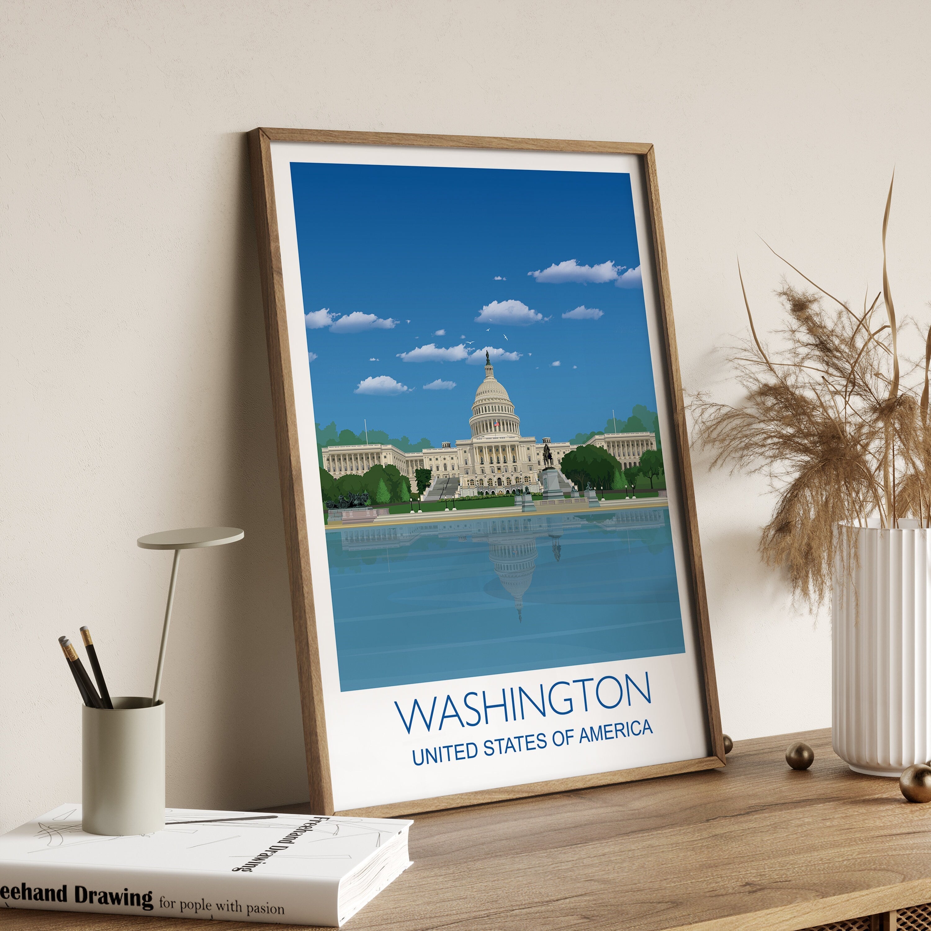 Washington Travel Poster, Travel Print of Washington, City of Washington USA, USA Travel Poster, Washington Cityscape NQ Media Designs