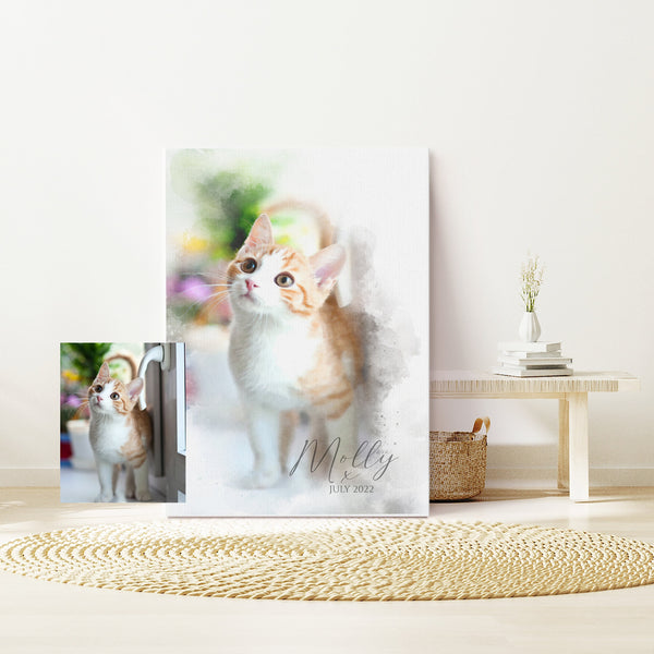 Custom printed watercolour pet portrait, Personalised Pet print, Pet Lover Gift