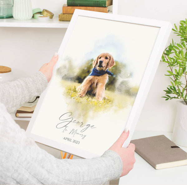 Custom printed watercolour pet portrait, Personalised Pet print, Pet Lover Gift