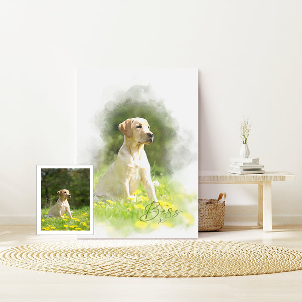 Custom printed watercolour pet portrait, Personalised Pet print, Pet Lover Gift