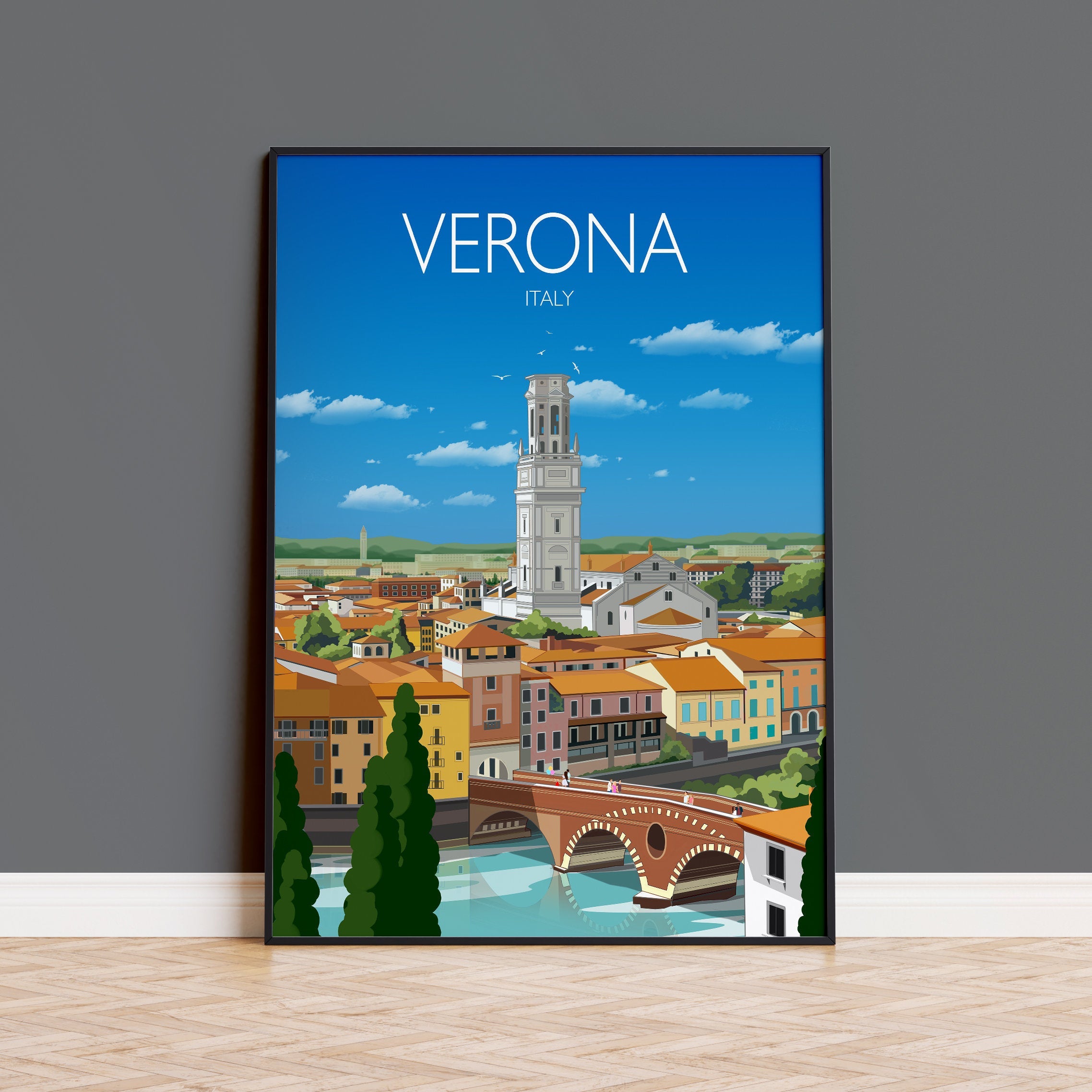 Verona Travel Poster, Travel Print of Verona, Verona Poster, Verona, Italy NQ Media Designs