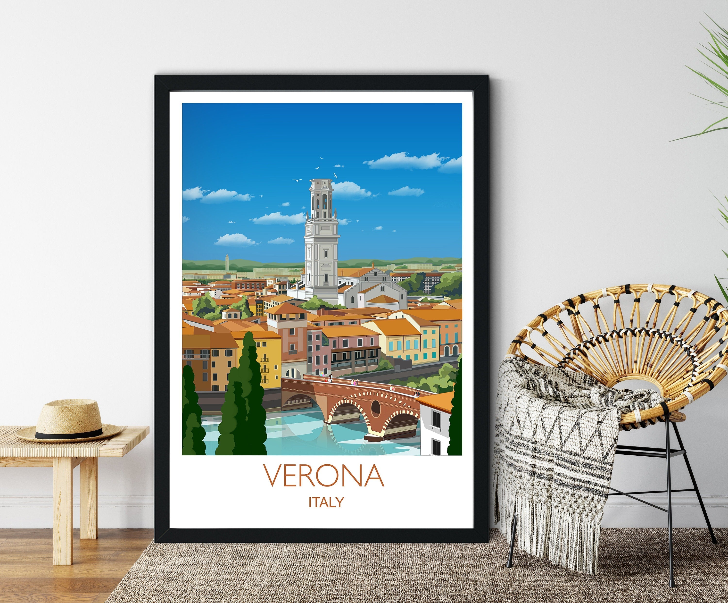 Verona Travel Print, Travel Poster of Verona, Verona Poster, Italy NQ Media Designs