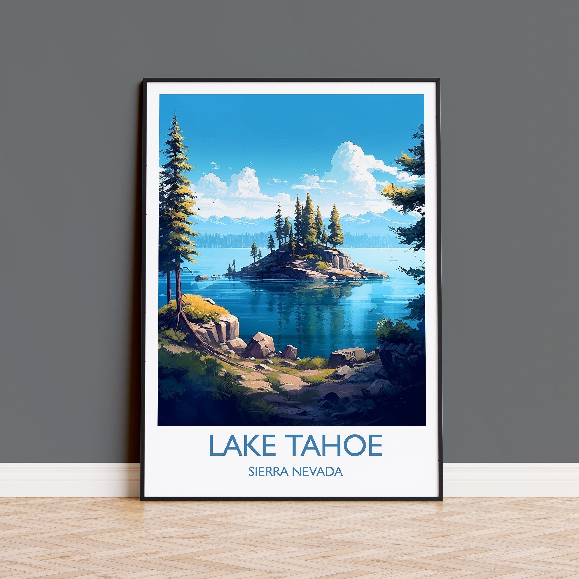 Lake Tahoe Poster, Travel Print of Lake Tahoe, Sierra Nevada, USA, Travel Gift NQ Media Designs