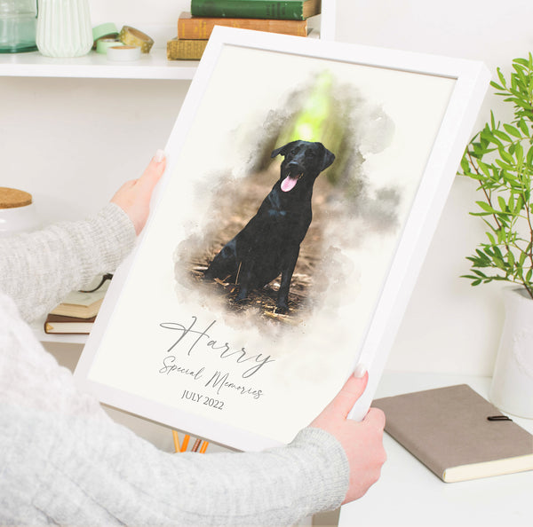 Custom printed watercolour pet portrait, Personalised Pet print, Pet Lover Gift