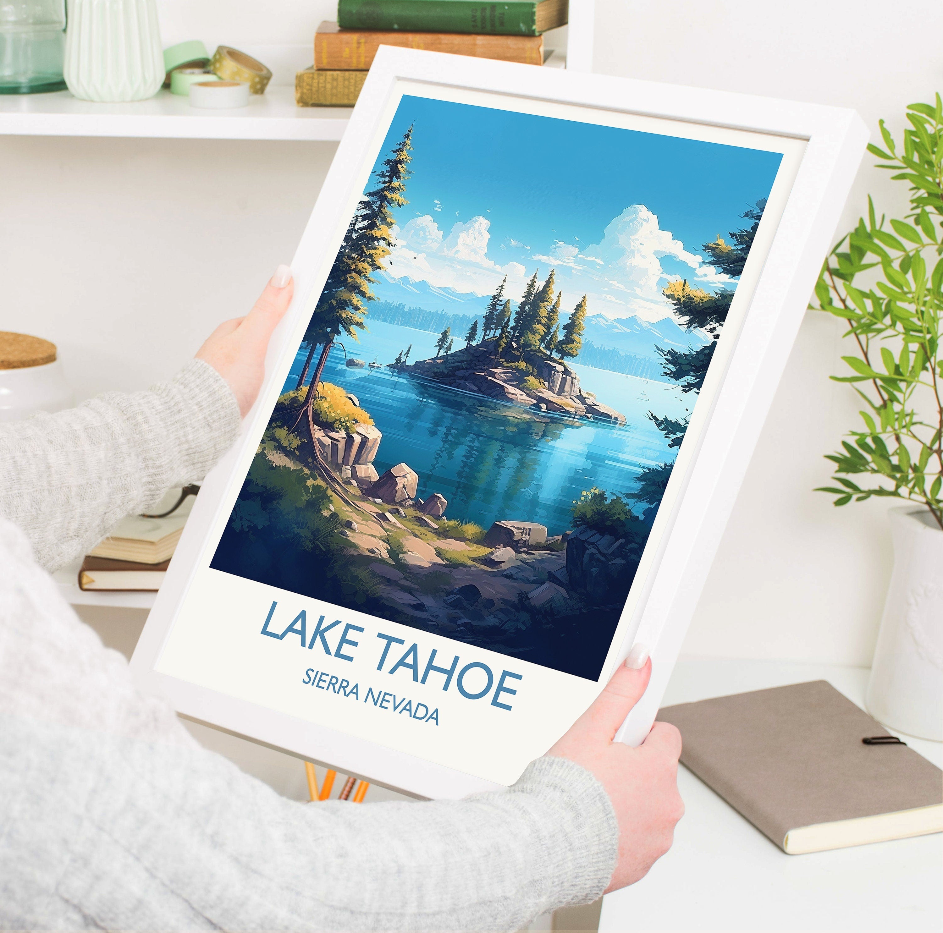 Lake Tahoe Poster, Travel Print of Lake Tahoe, Sierra Nevada, USA, Travel Gift NQ Media Designs