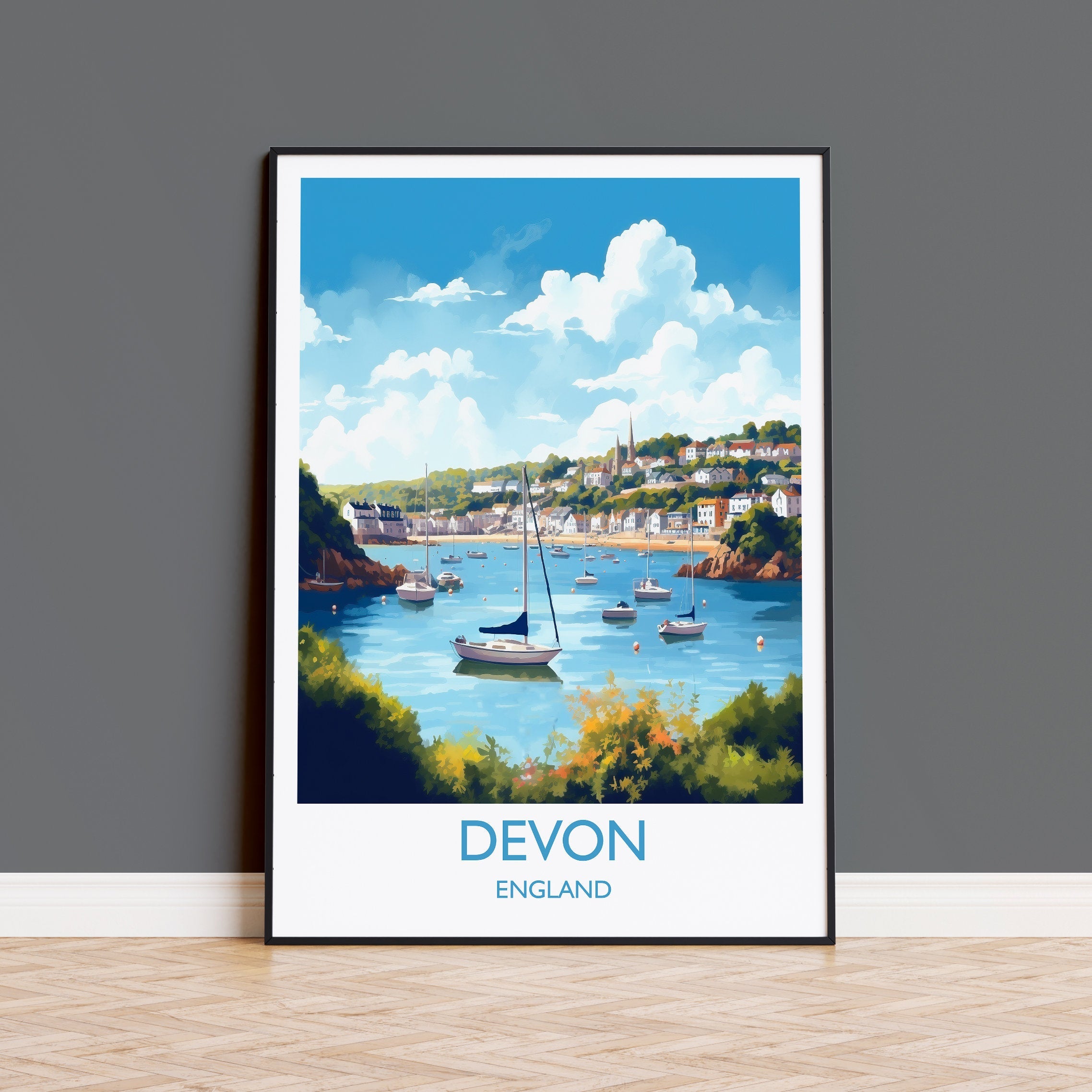 Devon Travel Print, Travel Poster of Devon, England, Devon Art, Devon Gift, Wall Art Print NQ Media Designs