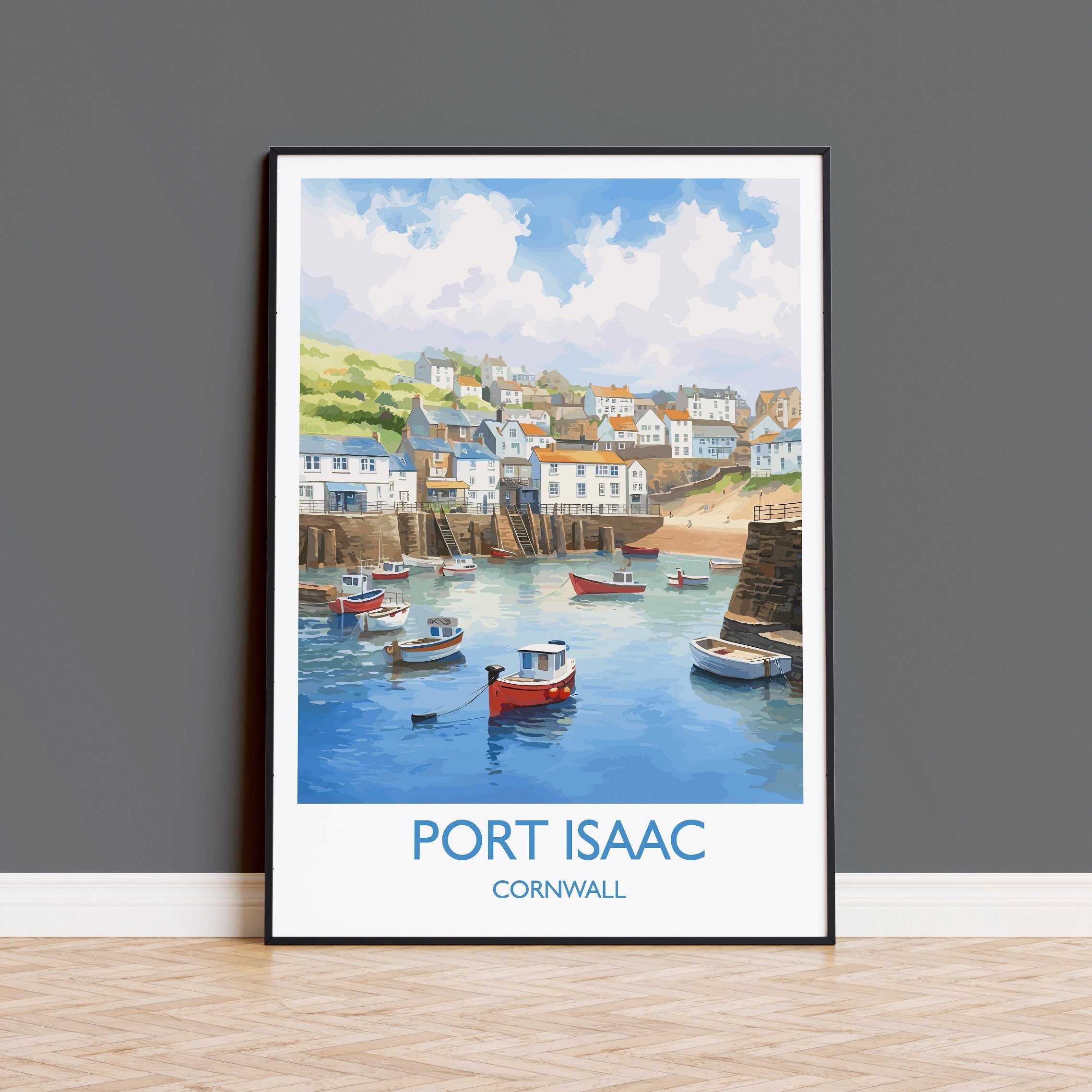 Port Isaac Travel Poster, Travel Print of Port Isaac, Cornwall, England, Cornwall Art, Port Isaac Gift, Wall Art Print NQ Media Designs
