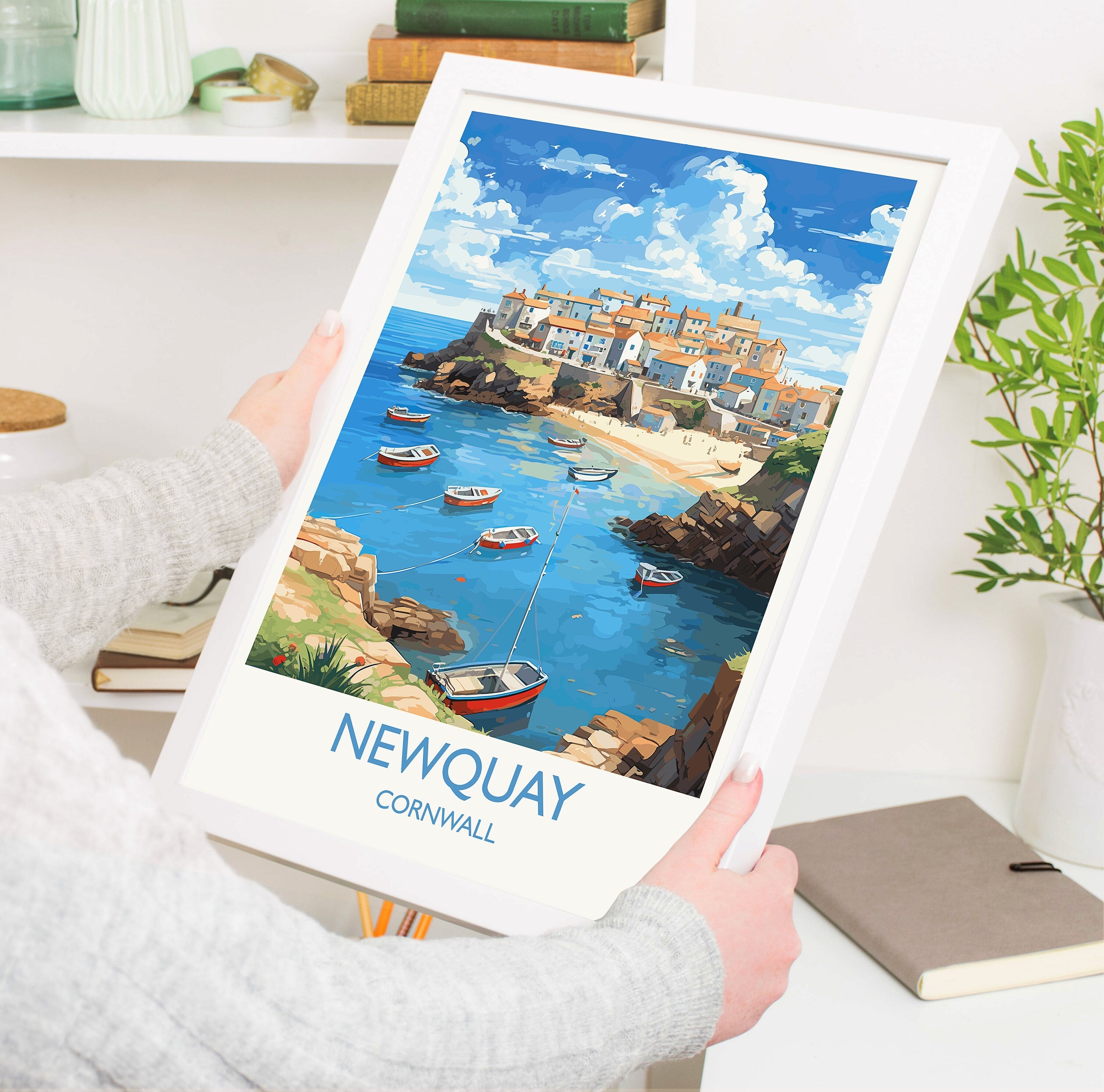Newquay Travel Poster, Travel Print of Newquay, Cornwall, England, Cornwall Art, Newquay Gift, Wall Art Print NQ Media Designs