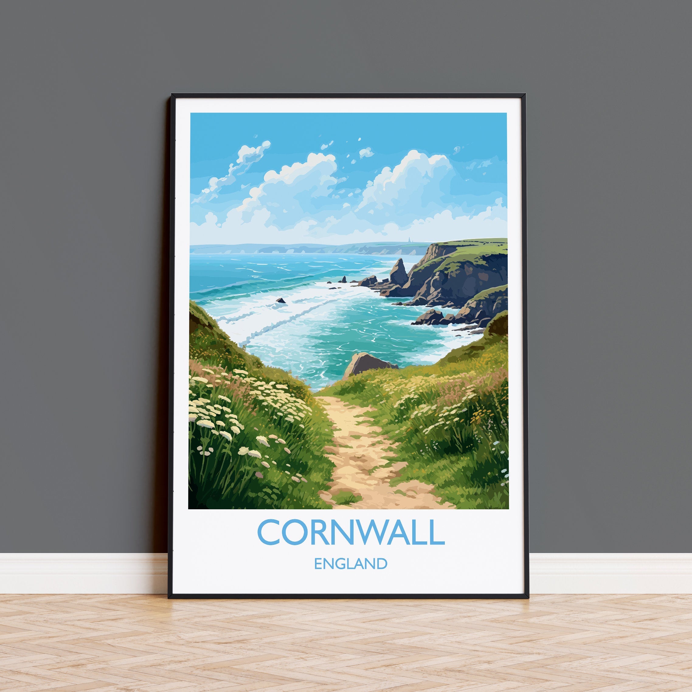 Cornwall Travel Print, Travel Poster of Cornwall, England, Cornwall Art, Cornwall Gift, Wall Art Print NQ Media Designs