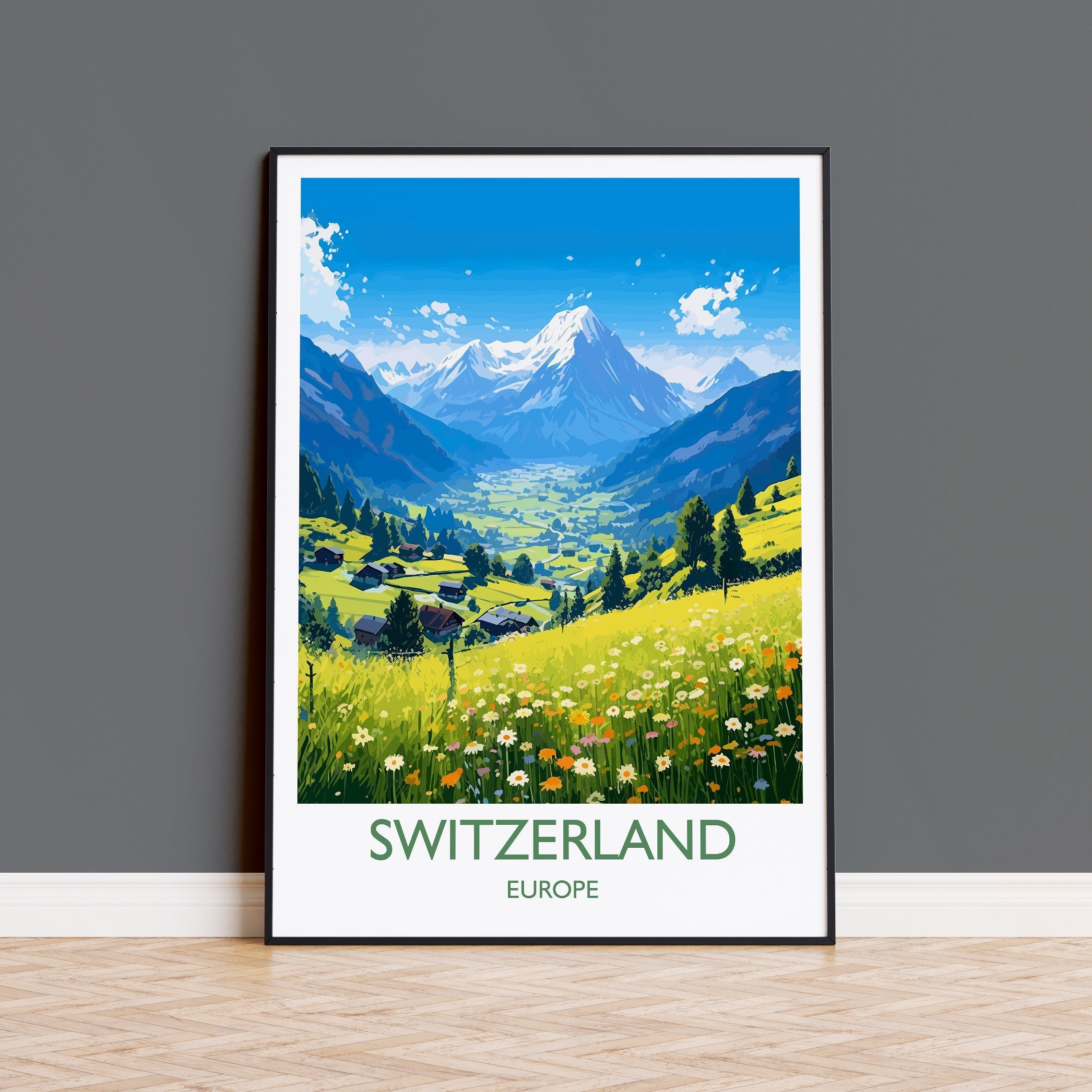 Switzerland Travel Poster, Travel Print of Switzerland, Alps, Swiss Art, Switzerland Gift, Wall Art Print NQ Media Designs