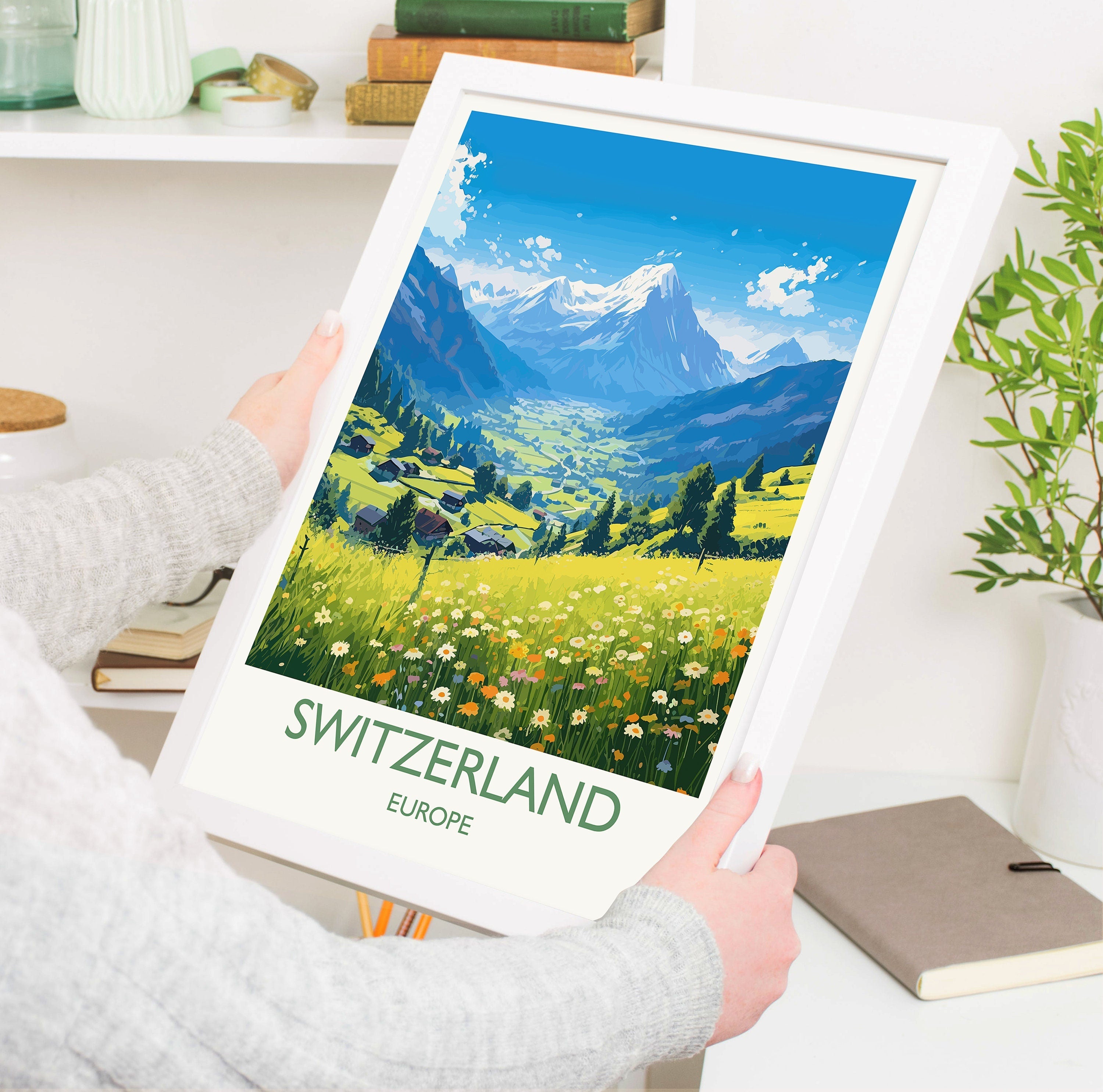 Switzerland Travel Poster, Travel Print of Switzerland, Alps, Swiss Art, Switzerland Gift, Wall Art Print NQ Media Designs