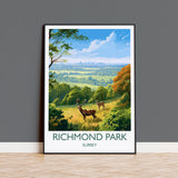 Richmond Park Travel Print, Travel Poster of Richmond Park, Surrey, London,England, London Art, London Gift, Wall Art Print NQ Media Designs
