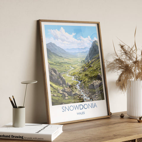 Snowdonia Travel Poster, Snowdonia Travel Print, Wales, Welsh Art, Snowdonia Gift, Wall Art Print