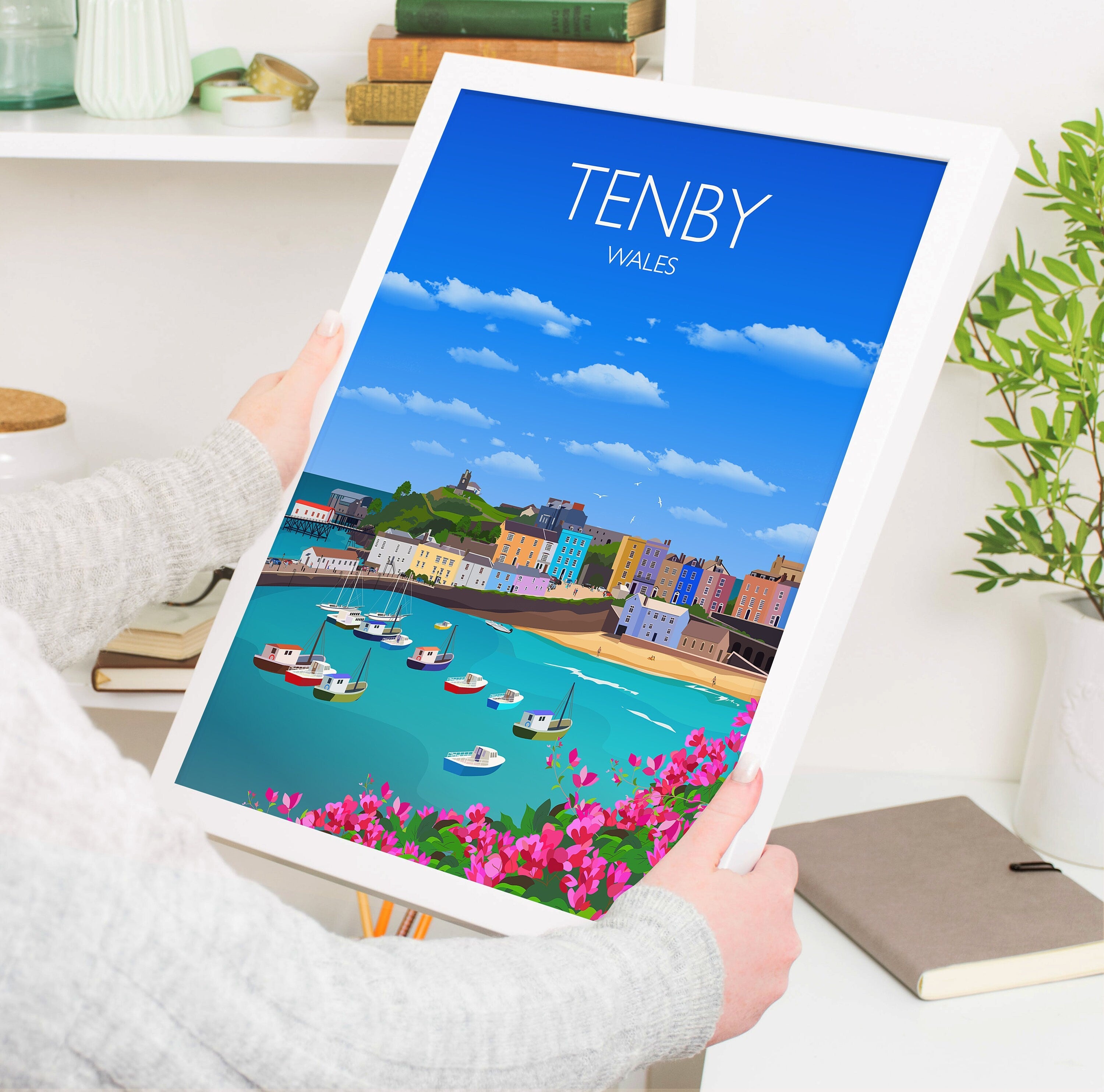 Tenby Travel Poster, Tenby Travel Print, Wales Poster, Wales Wall Art Print, Travel Gift, Tenby Gift NQ Media Designs