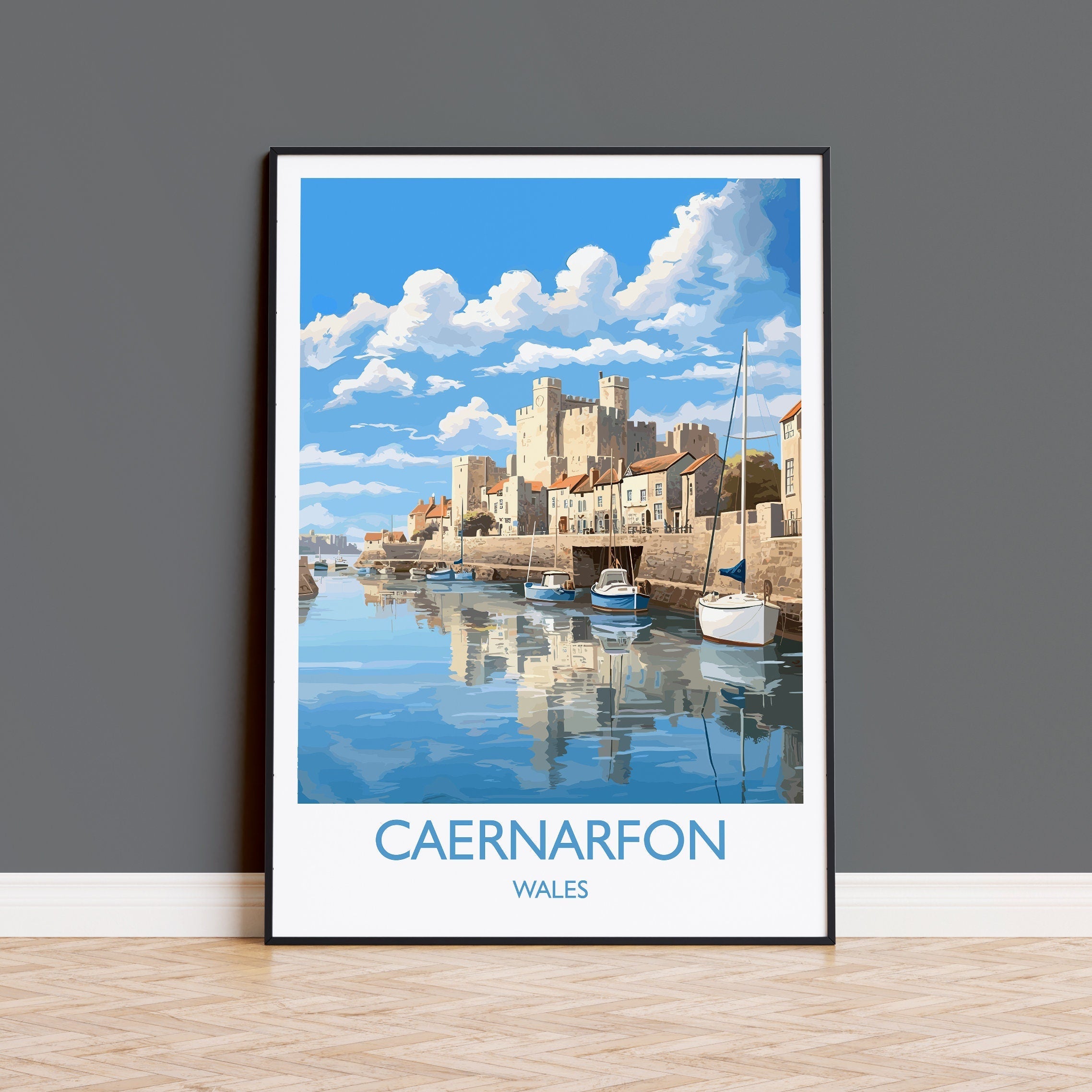 Caenarfon Travel Poster, Caenarfon Travel Print, Wales, Welsh Art, Caenarfon Gift, Wall Art Print NQ Media Designs