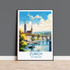 Zurich Travel Poster, Travel Print of Zurich, Switzerland, Swiss Art, Zurich Gift, Wall Art Print NQ Media Designs