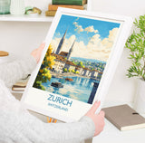 Zurich Travel Poster, Travel Print of Zurich, Switzerland, Swiss Art, Zurich Gift, Wall Art Print NQ Media Designs