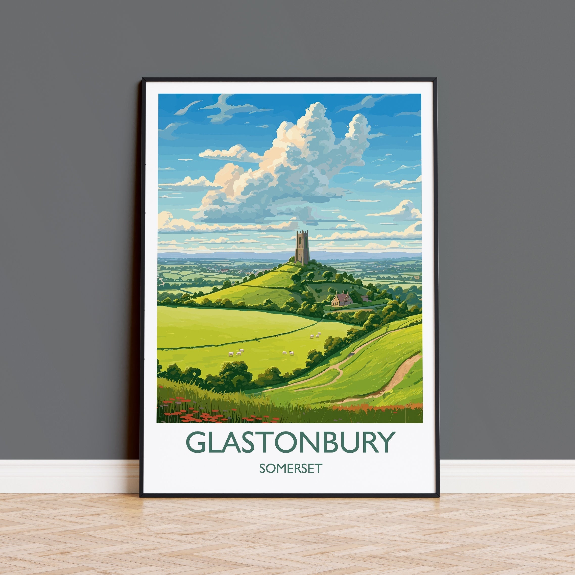 Glastonbury Travel Print, Travel Poster of Glastonbury, Somerset, England, Glastonbury Art, Somerset Gift, Wall Art Print NQ Media Designs