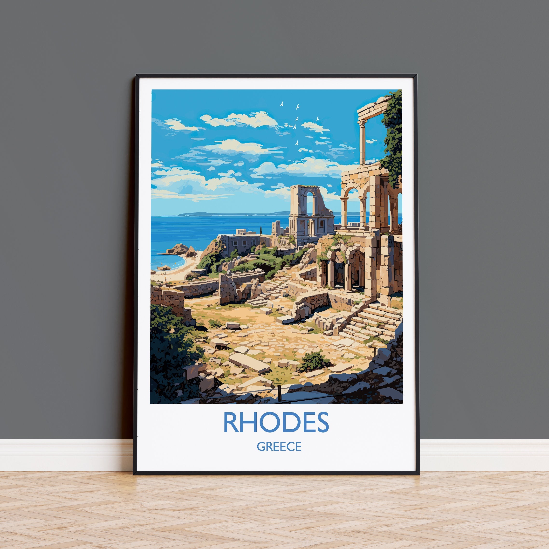 Rhodes Travel Print, Travel Poster of Rhodes, Greece Gift, Greek Islands Art, Rhodes Gift, Wall Art Print NQ Media Designs