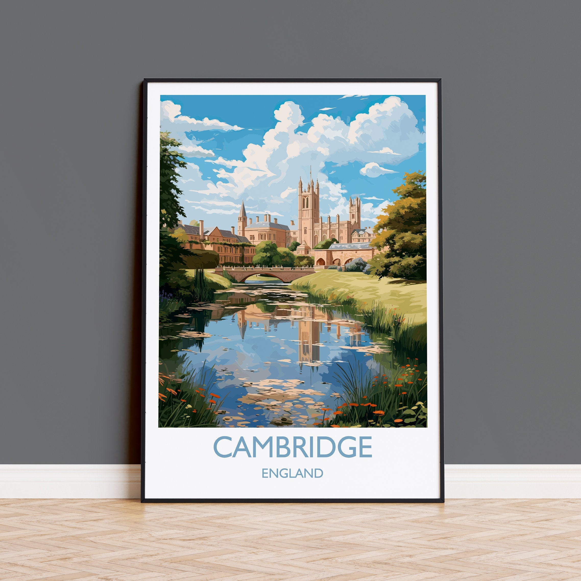 Cambridge Travel Print, Travel Poster of Cambridge, Cambridgeshire, England, Cambridge Art, UK Gift, Wall Art Print NQ Media Designs