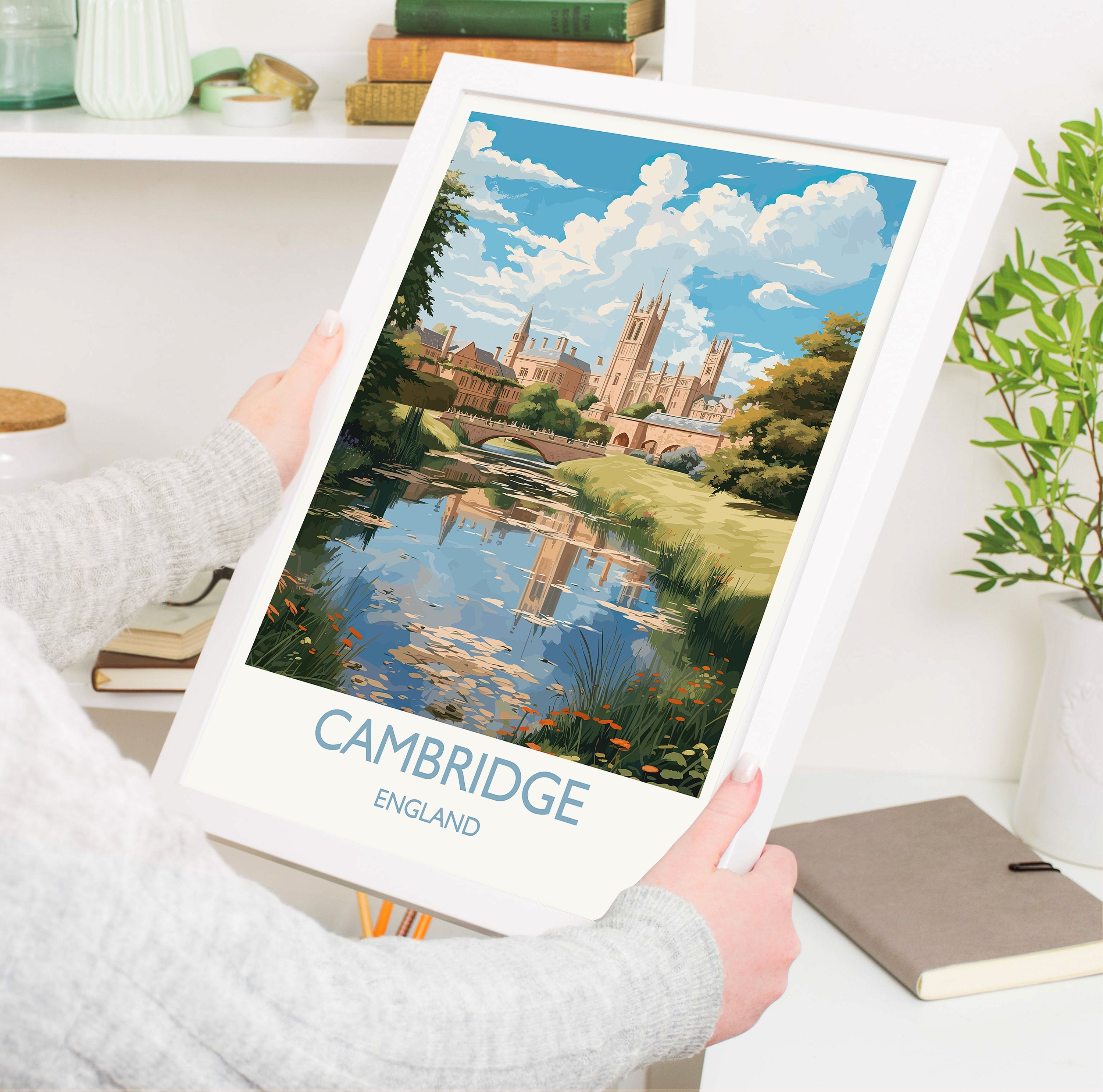 Cambridge Travel Print, Travel Poster of Cambridge, Cambridgeshire, England, Cambridge Art, UK Gift, Wall Art Print NQ Media Designs