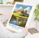 Alnwick Castle Travel Print, Travel Poster of Alnwick Castle, Northumberland, England, Alnwick Castle Gift, Wall Art Print NQ Media Designs