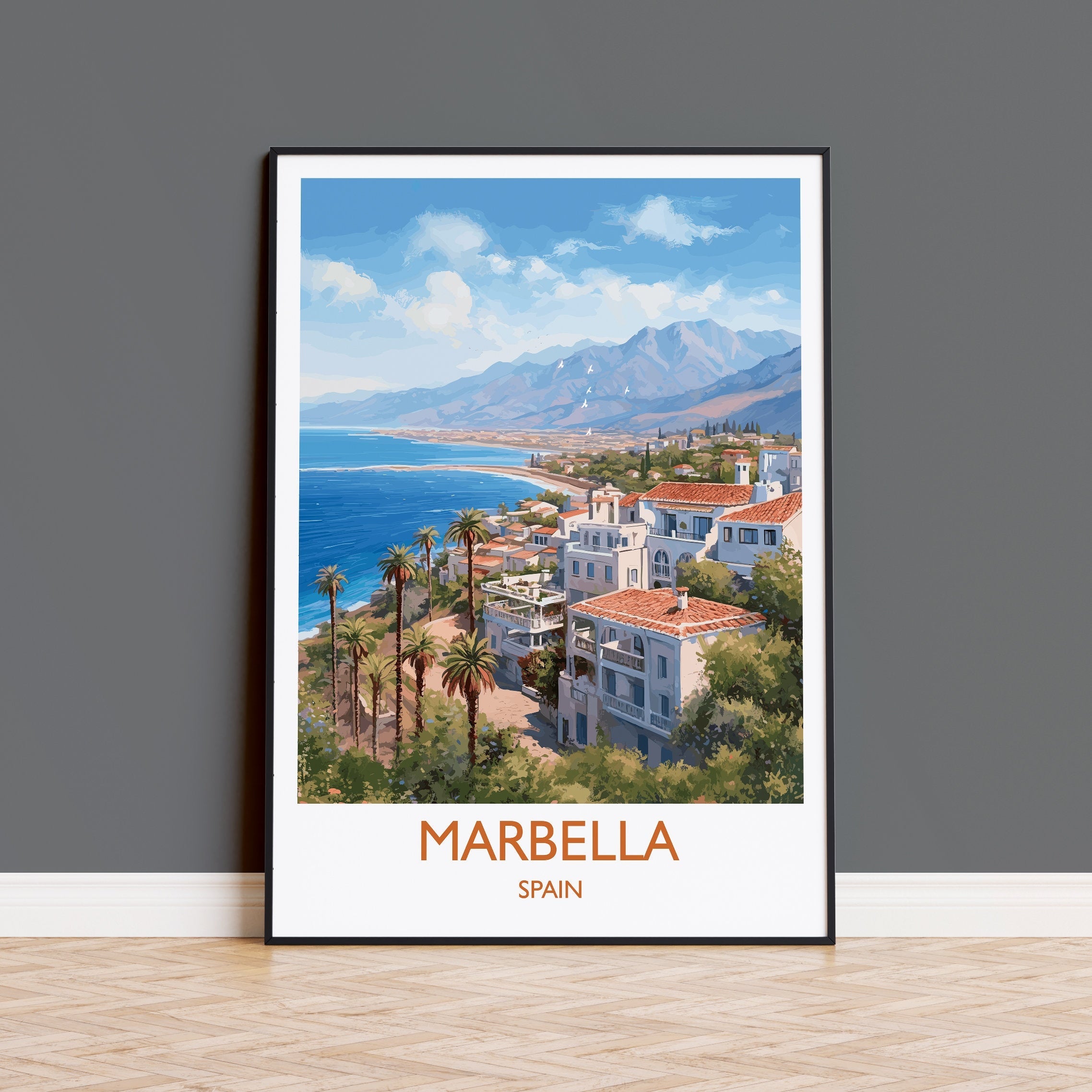 Marbella Travel Print, Travel Poster of Marbella, Spain, Marbella Art, Marbella Gift, Wall Art Print NQ Media Designs