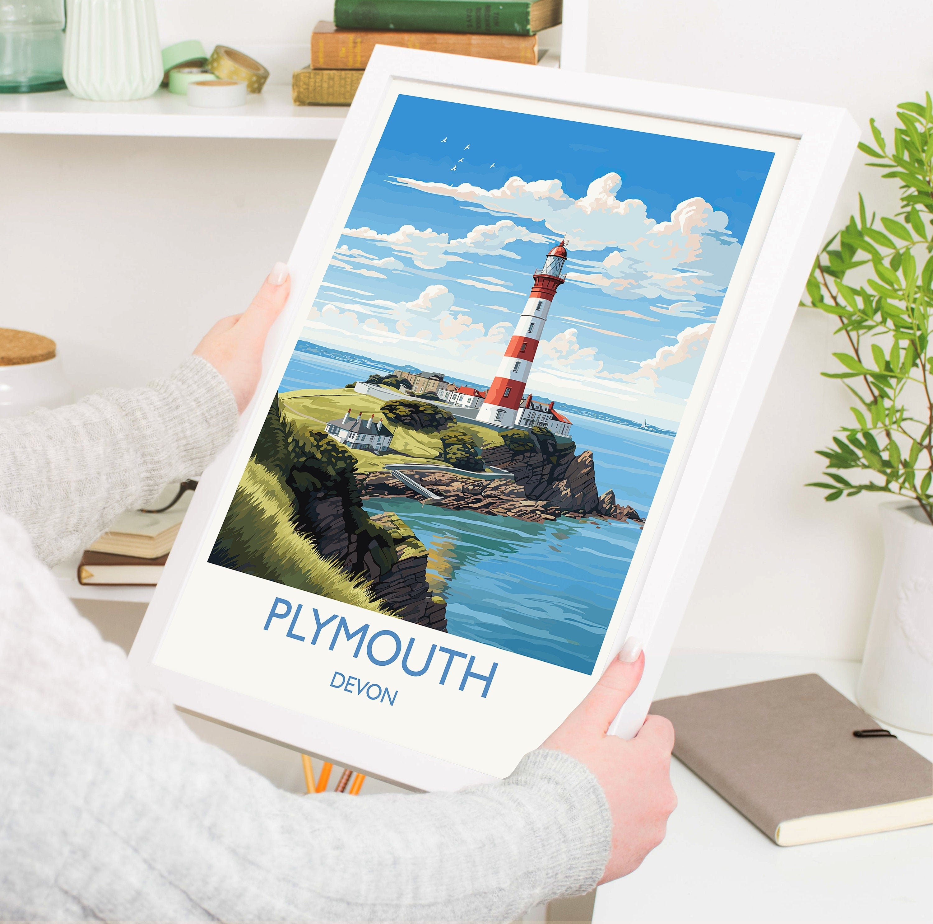 Plymouth Travel Print, Travel Poster of Plymouth, Devon, England, Devon Coast Art, Devon Gift, Wall Art Print NQ Media Designs