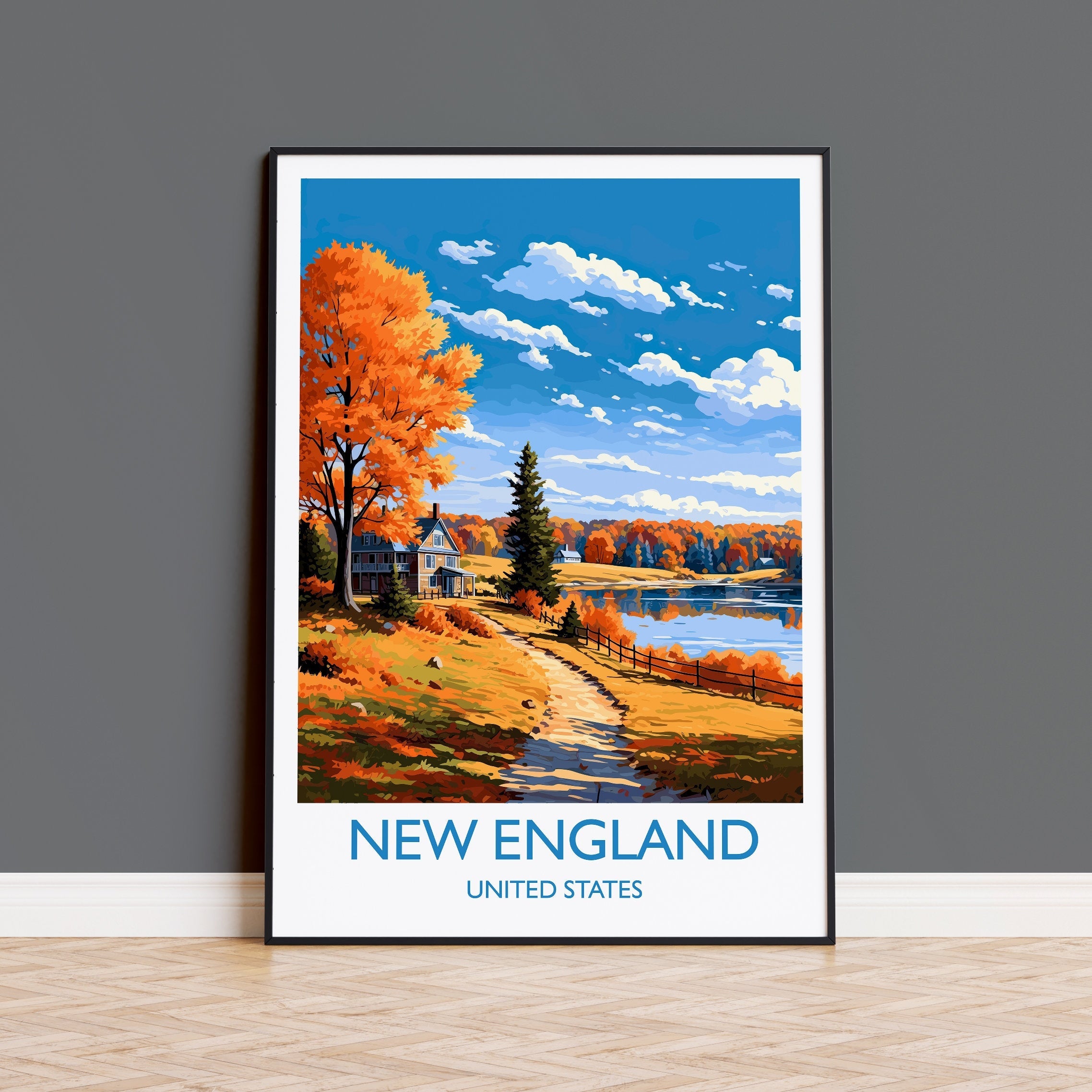 New England Poster, Travel Print of New England, New England State, USA, Travel Gift NQ Media Designs