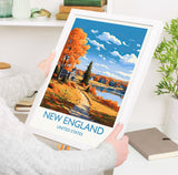 New England Poster, Travel Print of New England, New England State, USA, Travel Gift NQ Media Designs
