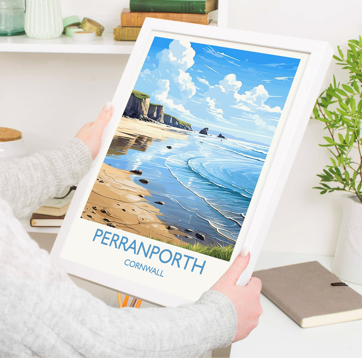 Perranporth Travel Poster, Travel Print of Perranporth, England, Cornwall Art, Cornwall Gift, Wall Art Print NQ Media Designs