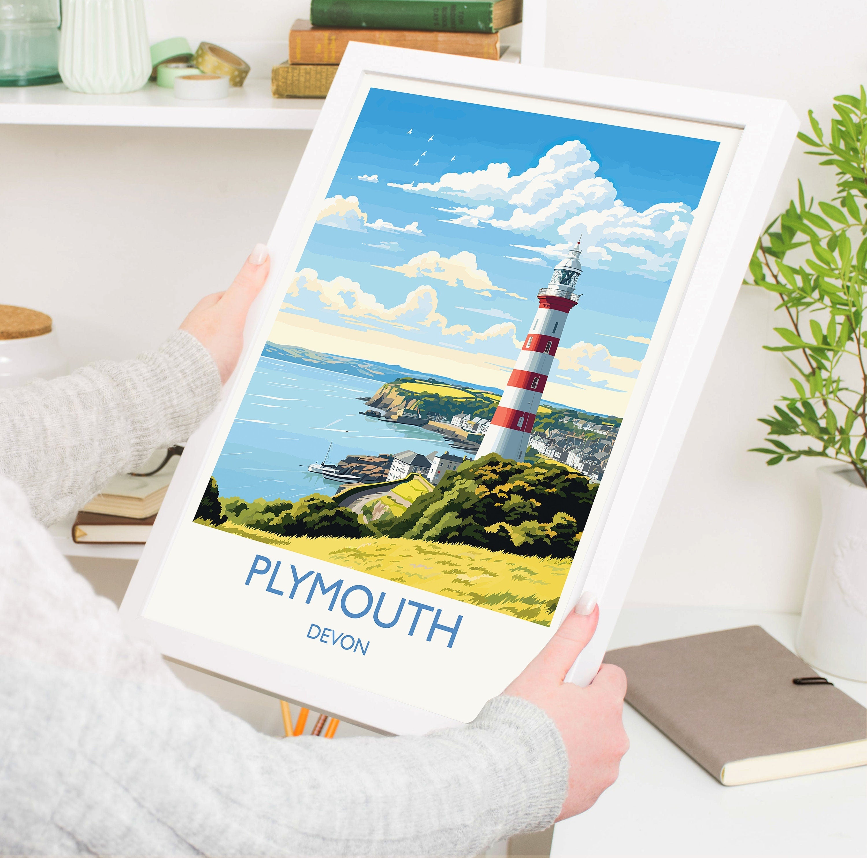 Plymouth Travel Poster, Travel Print of Plymouth, Devon, England, Devon Coast Art, Devon Gift, Wall Art Print NQ Media Designs