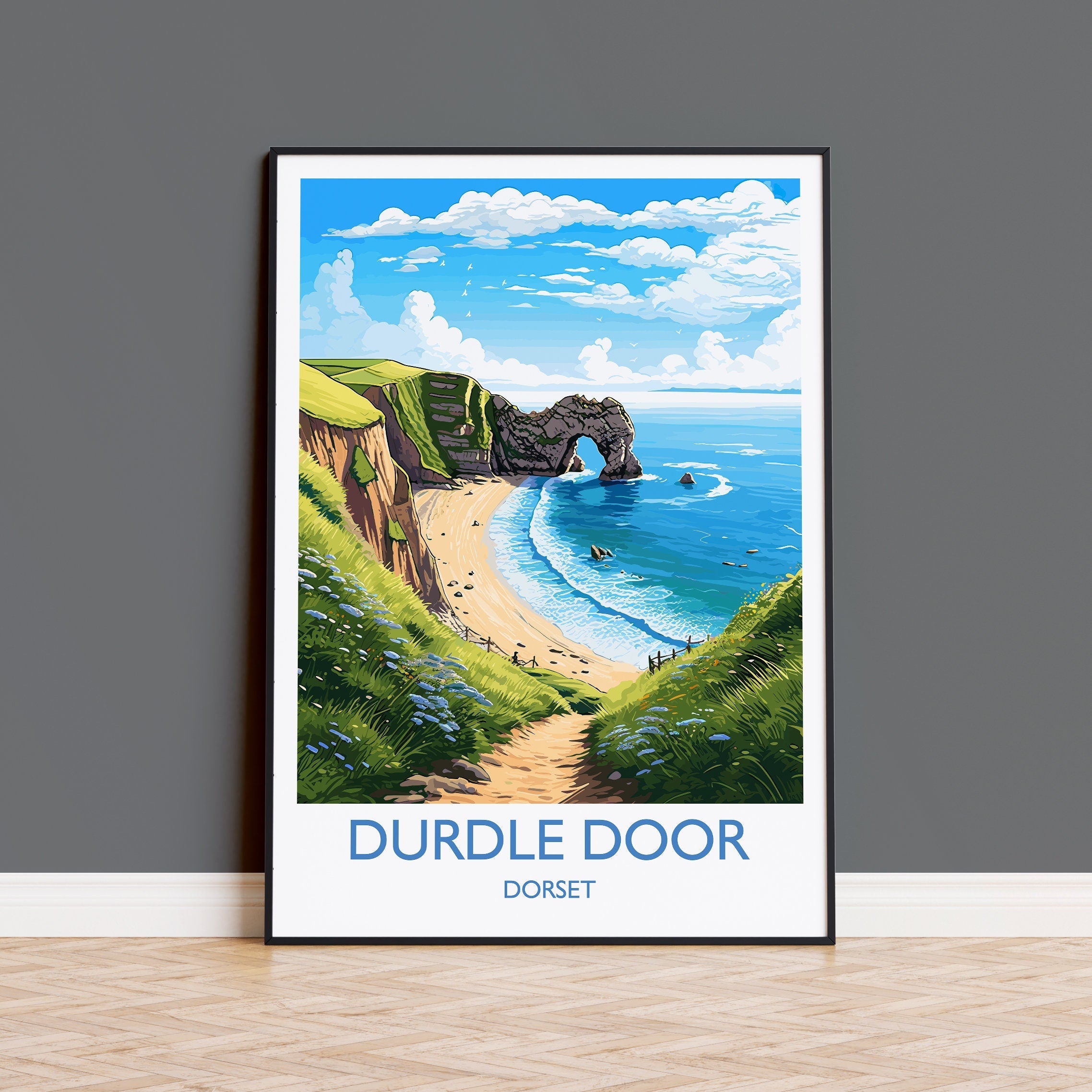 Durdle Door Travel Print, Travel Poster of Durdle Door, England, Dorset Coast Art, Dorset Gift, Wall Art Print NQ Media Designs